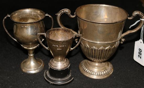 3 silver trophy cups